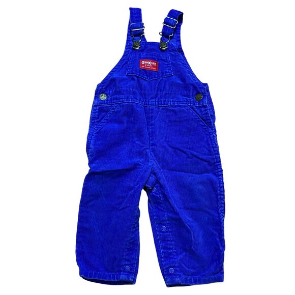 Vintage 90s OshKosh Bgosh 12M Corduroy Toddler Overalls Blue Made In USA - Picture 1 of 6